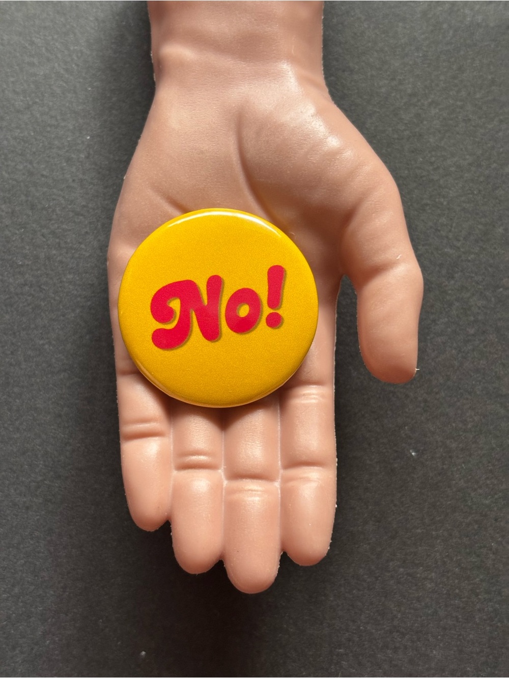 No! Yellow Statement Button Pin - Picture 5 of 7